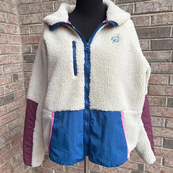 Peloton Sherpa Fleece Color Block Jacket Athletic Workout‎ Full Zip Coat - Picture 1 of 12
